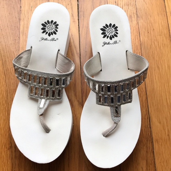 Yellow Box Shoes - Yellow Box Rhinestone wedge flip flops - great!
